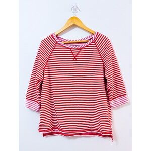 ELLEN TRACY Red Striped Top | Cotton Casual‎ Classic | Large